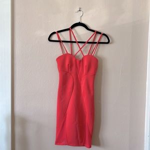 Solemio Los Angeles Bright Neon Pink Strappy Bodycon Clubbing Party Dress Small